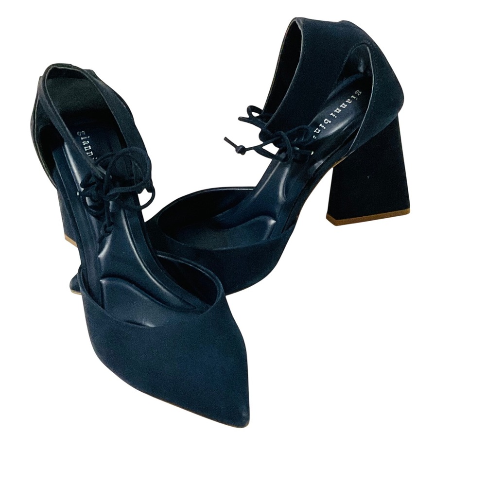 Gianni Bini women's shoes navy leather triangle heel ankle strap laced 7.5 FINCH